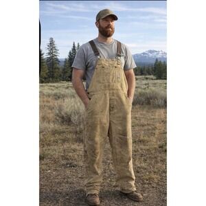 Carhartt Mens Distressed Duck Canvas Bib Overalls Tan Workwear R01 Tan XL